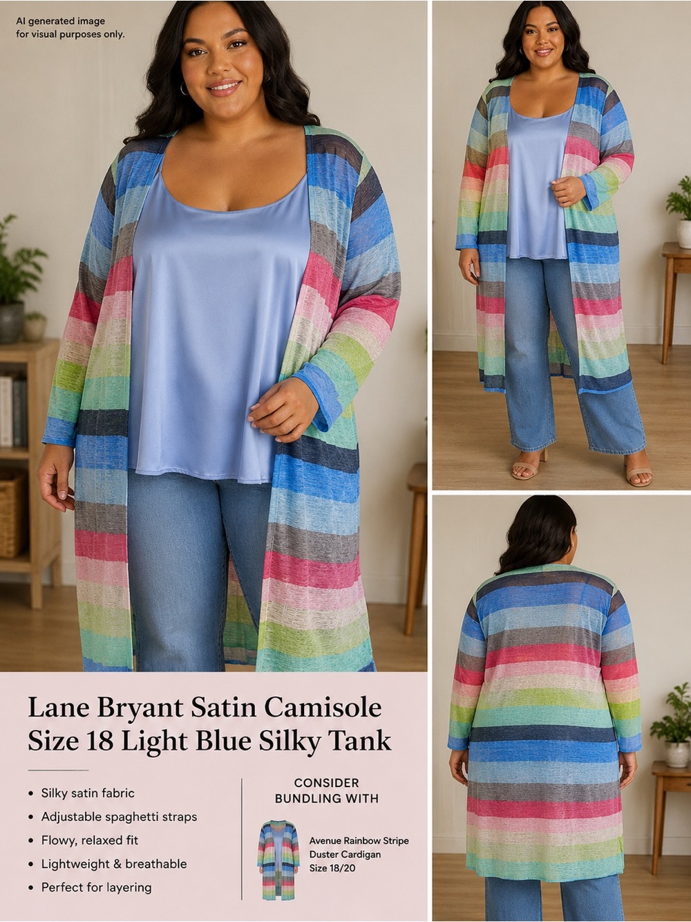 Lane Bryant Satin Camisole Size 18 Light Blue Silky Tank - Picture 4 of 8